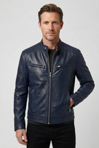 Leather Biker Jacket Black Men's Zip Pockets Slim Fit – Casual, Office, Holiday, Gift
