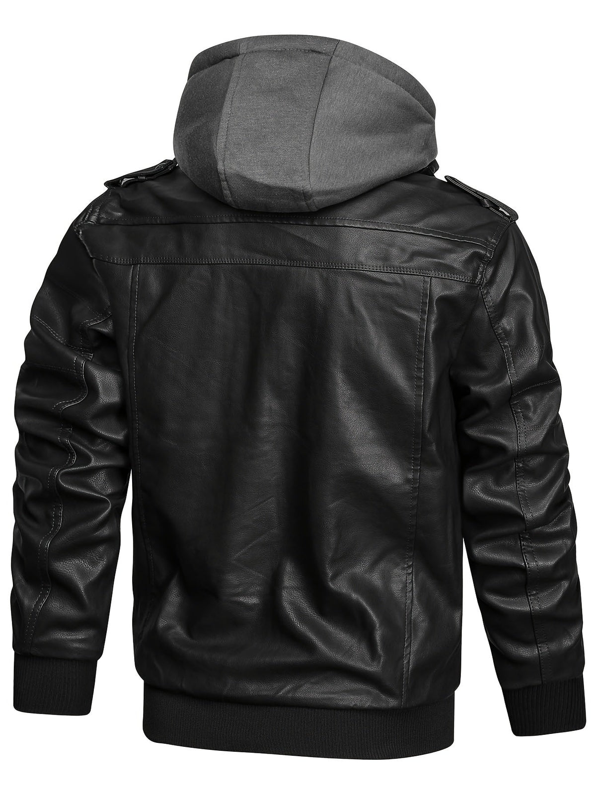 Leather Biker Jacket Men's Black Removable Hood Zip-Up – Casual, Motorcycle, Everyday Outerwear