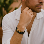 Leather Bracelet Black Gold Multi-Layer Braided Men's Magnetic Clasp – Casual, Gift