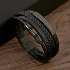 Leather Bracelet Black Gold Multi-Layer Braided Men's Magnetic Clasp – Casual, Gift