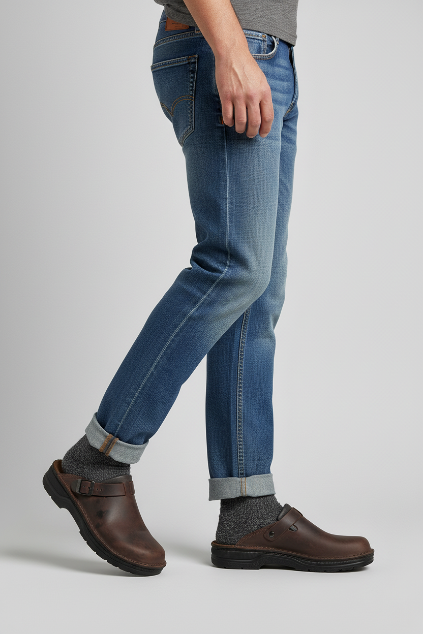 Leather Clog Mules Brown Buckle Strap Men's – Casual, Everyday Slip-On Shoes with Chunky Sole