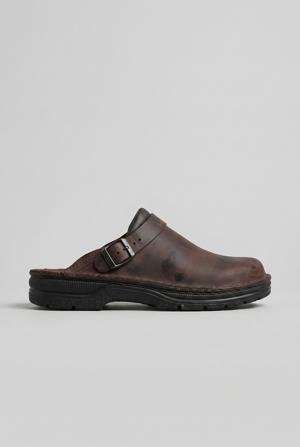 Leather Clog Mules Brown Buckle Strap Men's – Casual, Everyday Slip-On Shoes with Chunky Sole