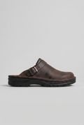 Leather Clog Mules Brown Buckle Strap Men's – Casual, Everyday Slip-On Shoes with Chunky Sole