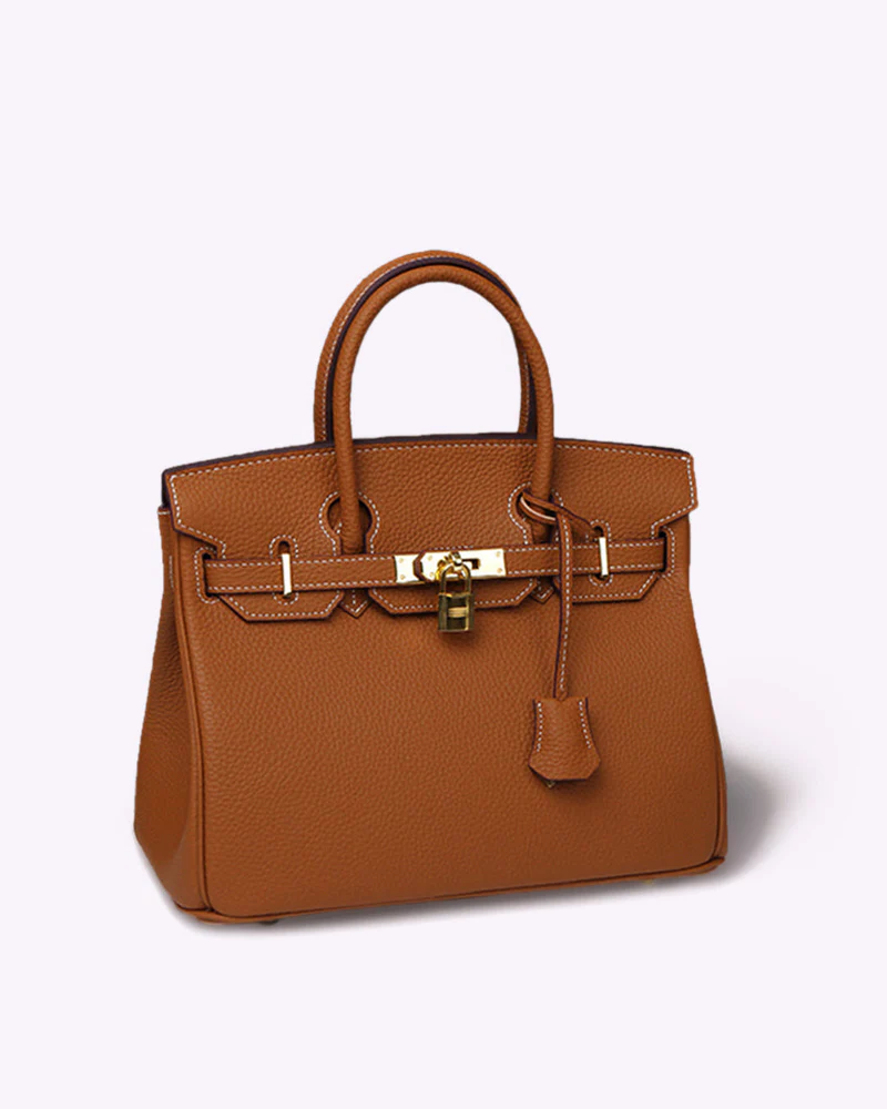 Leather Tote Handbag Grey Women's Gold Padlock Top Handle Bag – Work, Travel, Office, Gift