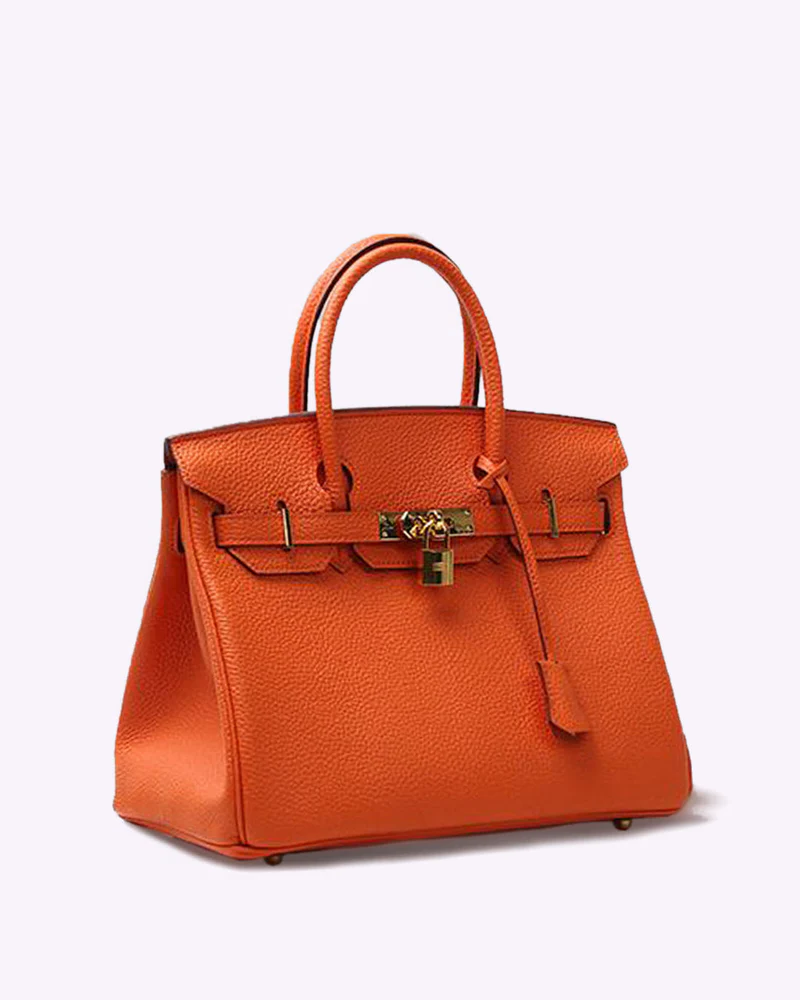 Leather Tote Handbag Grey Women's Gold Padlock Top Handle Bag – Work, Travel, Office, Gift