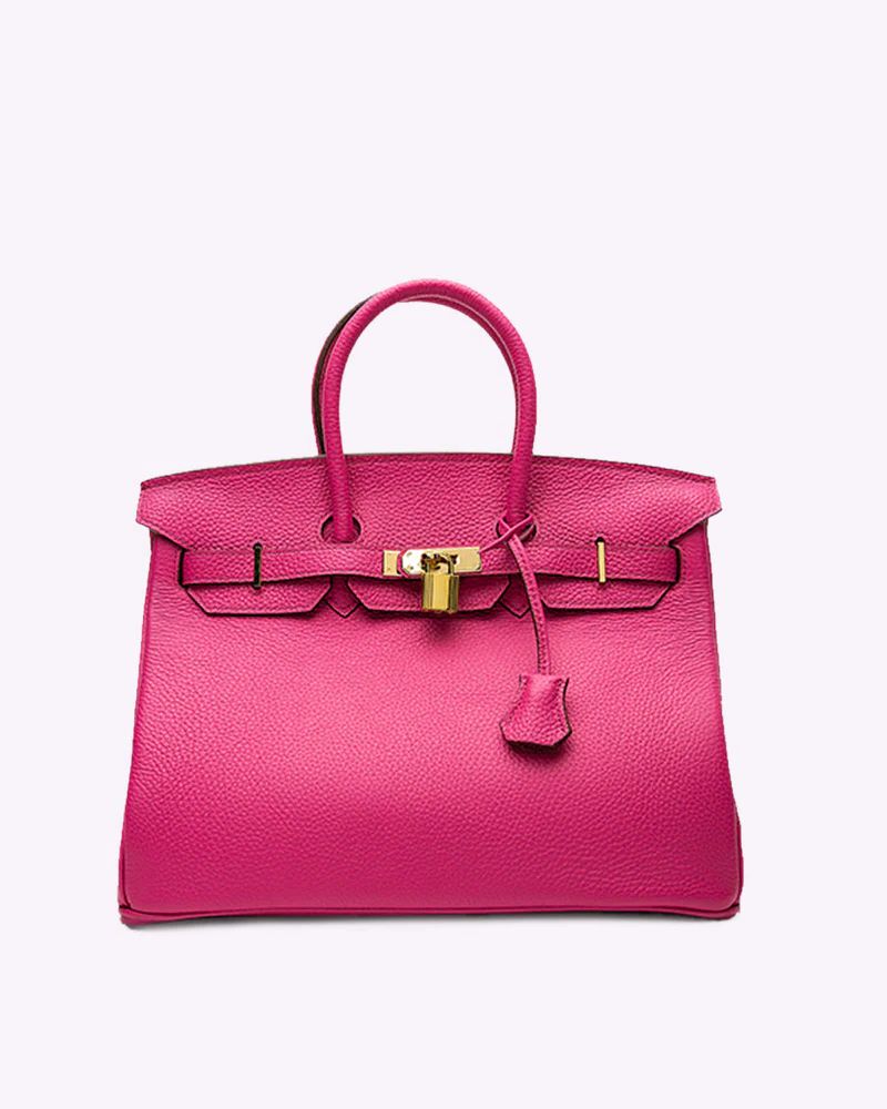 Leather Tote Handbag Grey Women's Gold Padlock Top Handle Bag – Work, Travel, Office, Gift