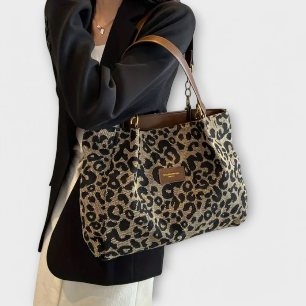 Leopard Print Tote Bag Canvas Brown Women's Chain Handle Shoulder Handbag – Casual, Office, Holiday, Gift