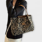 Leopard Print Tote Bag Canvas Brown Women's Chain Handle Shoulder Handbag – Casual, Office, Holiday, Gift