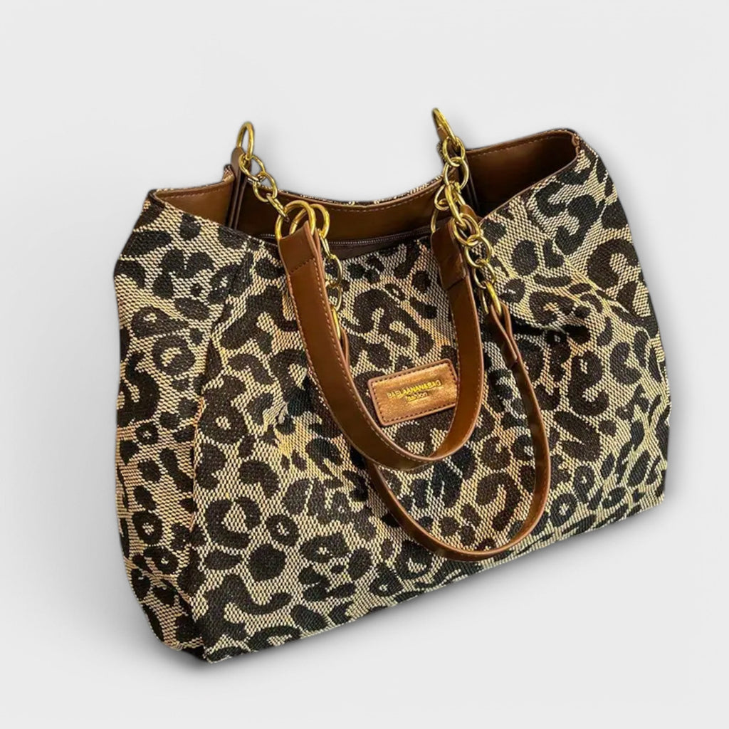 Leopard Print Tote Bag Canvas Brown Women's Chain Handle Shoulder Handbag – Casual, Office, Holiday, Gift