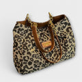 Leopard Print Tote Bag Canvas Brown Women's Chain Handle Shoulder Handbag – Casual, Office, Holiday, Gift
