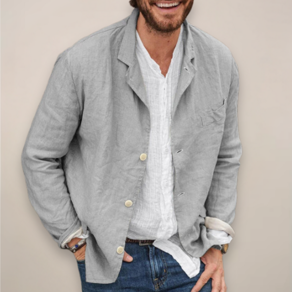 Linen Blazer Men's Beige Button-Up Lightweight Jacket – Casual, Office, Holiday, Summer Smart Wear
