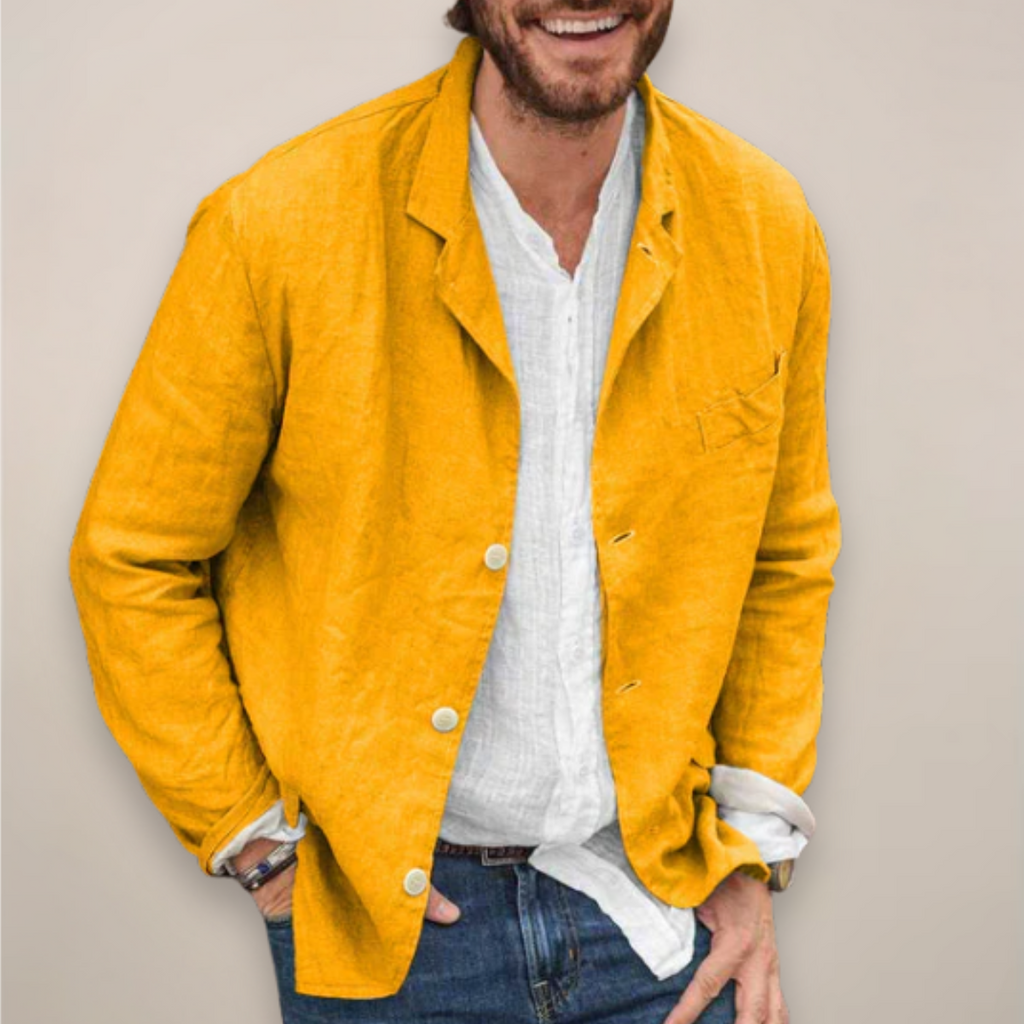 Linen Blazer Men's Beige Button-Up Lightweight Jacket – Casual, Office, Holiday, Summer Smart Wear