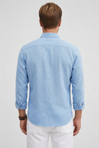 Linen Look Shirt Light Blue Men's Long Sleeve Button-Up – Casual, Office, Holiday, Gift