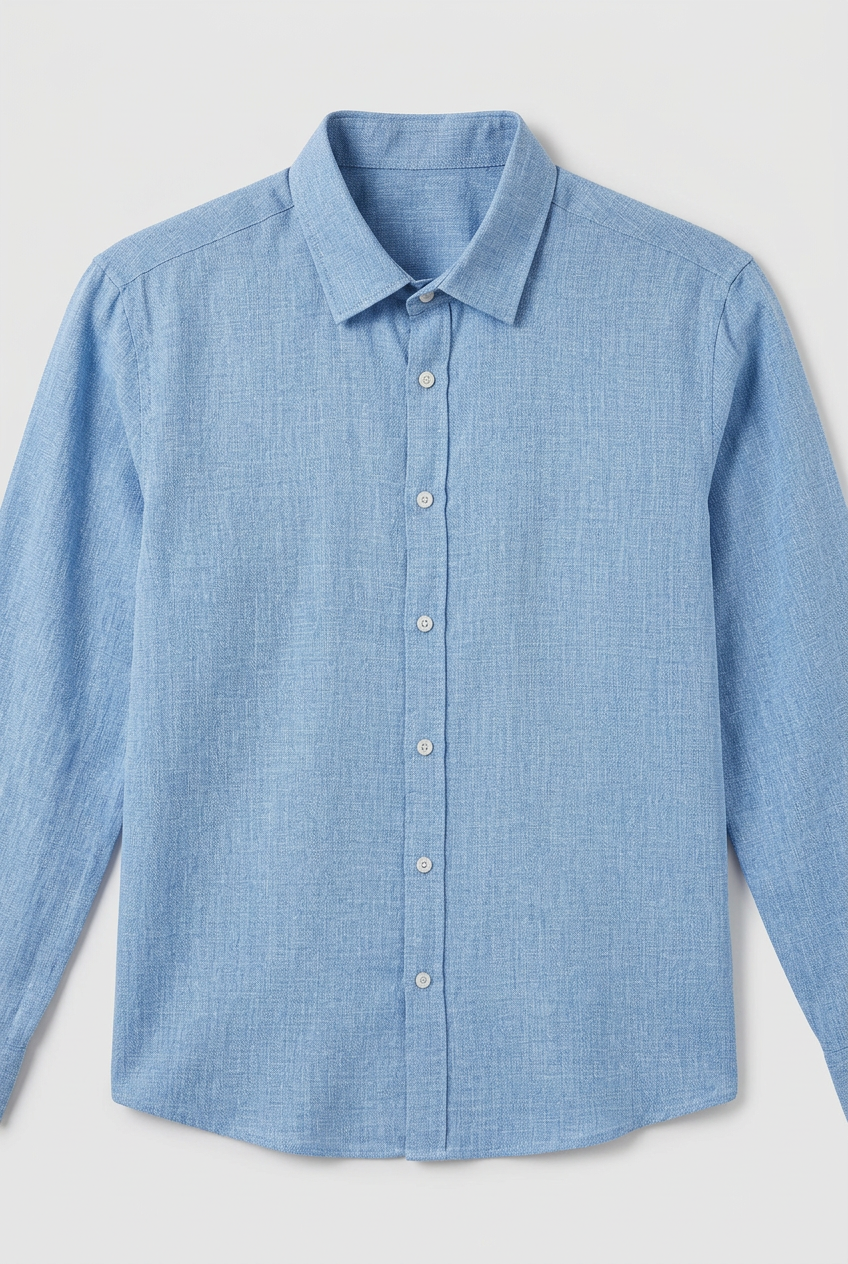 Linen Look Shirt Light Blue Men's Long Sleeve Button-Up – Casual, Office, Holiday, Gift