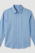 Linen Look Shirt Light Blue Men's Long Sleeve Button-Up – Casual, Office, Holiday, Gift
