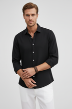Linen Look Shirt Light Blue Men's Long Sleeve Button-Up – Casual, Office, Holiday, Gift