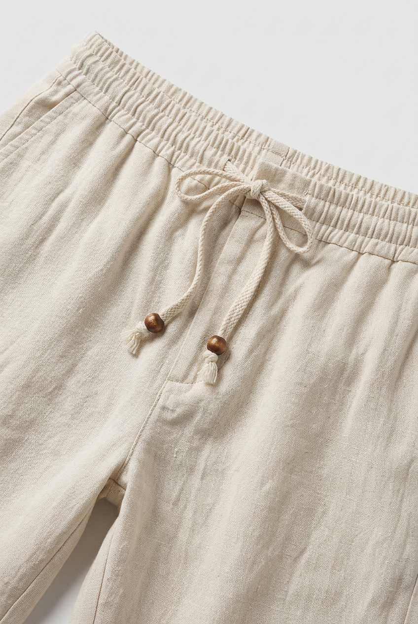 Linen-Look Trousers Beige Men's Drawstring Elasticated Waist – Casual, Holiday · Werune