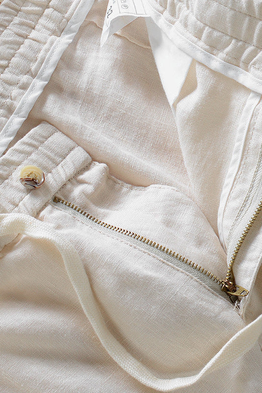 Linen-Look Trousers Beige Men's Drawstring Elasticated Waist – Casual, Holiday · Werune