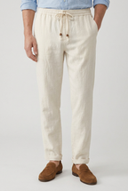 Linen-Look Trousers Beige Men's Drawstring Elasticated Waist – Casual, Holiday · Werune