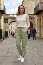 Linen Look Trousers Sage Green Women's Drawstring Waist – Casual, Office, Holiday, Everyday Wear