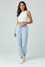 Linen Look Trousers Sage Green Women's Drawstring Waist – Casual, Office, Holiday, Everyday Wear