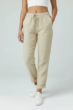 Linen Look Trousers Sage Green Women's Drawstring Waist – Casual, Office, Holiday, Everyday Wear