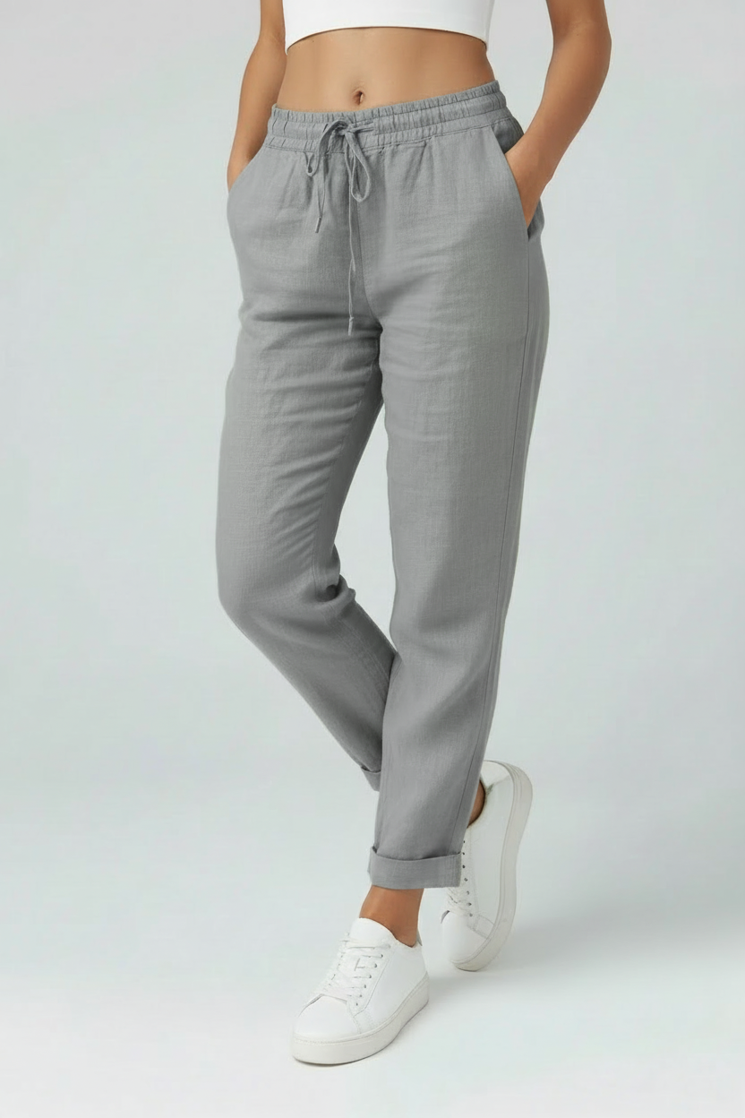 Linen Look Trousers Sage Green Women's Drawstring Waist – Casual, Office, Holiday, Everyday Wear