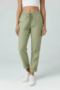Linen Look Trousers Sage Green Women's Drawstring Waist – Casual, Office, Holiday, Everyday Wear