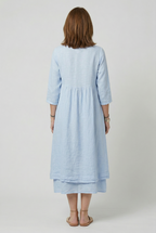 Linen Midi Dress Light Blue Women's 3/4 Sleeve Layered Pocket – Casual, Holiday · Werune