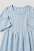 Linen Midi Dress Light Blue Women's 3/4 Sleeve Layered Pocket – Casual, Holiday · Werune