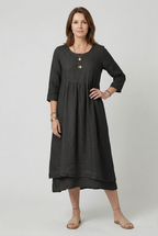 Linen Midi Dress Light Blue Women's 3/4 Sleeve Layered Pocket – Casual, Holiday · Werune