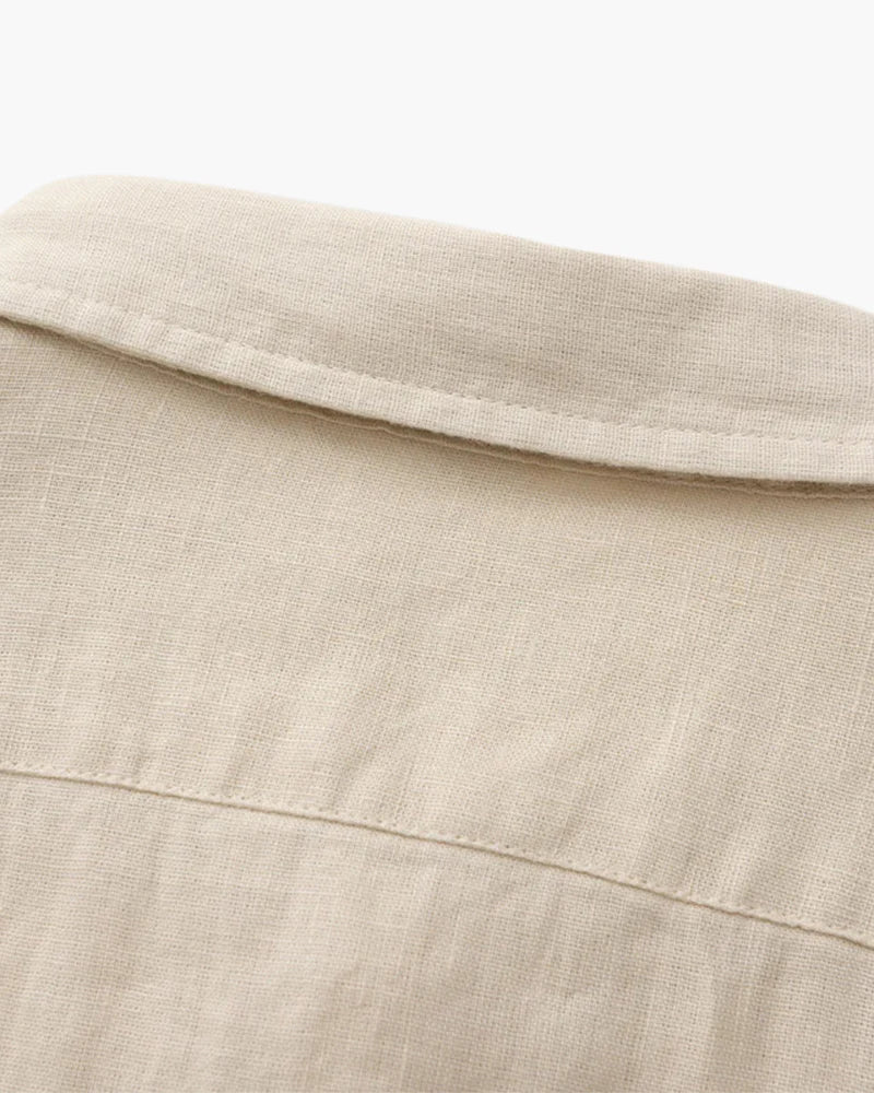 Linen Shirt Long Sleeve Beige Men's Button-Down – Casual, Office, Holiday, Gift · Werune