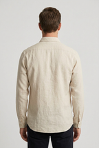 Linen Shirt Long Sleeve Beige Men's Button-Down – Casual, Office, Holiday, Gift · Werune