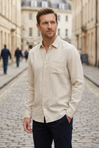 Linen Shirt Long Sleeve Beige Men's Button-Down – Casual, Office, Holiday, Gift · Werune