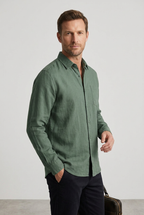Linen Shirt Long Sleeve Beige Men's Button-Down – Casual, Office, Holiday, Gift · Werune
