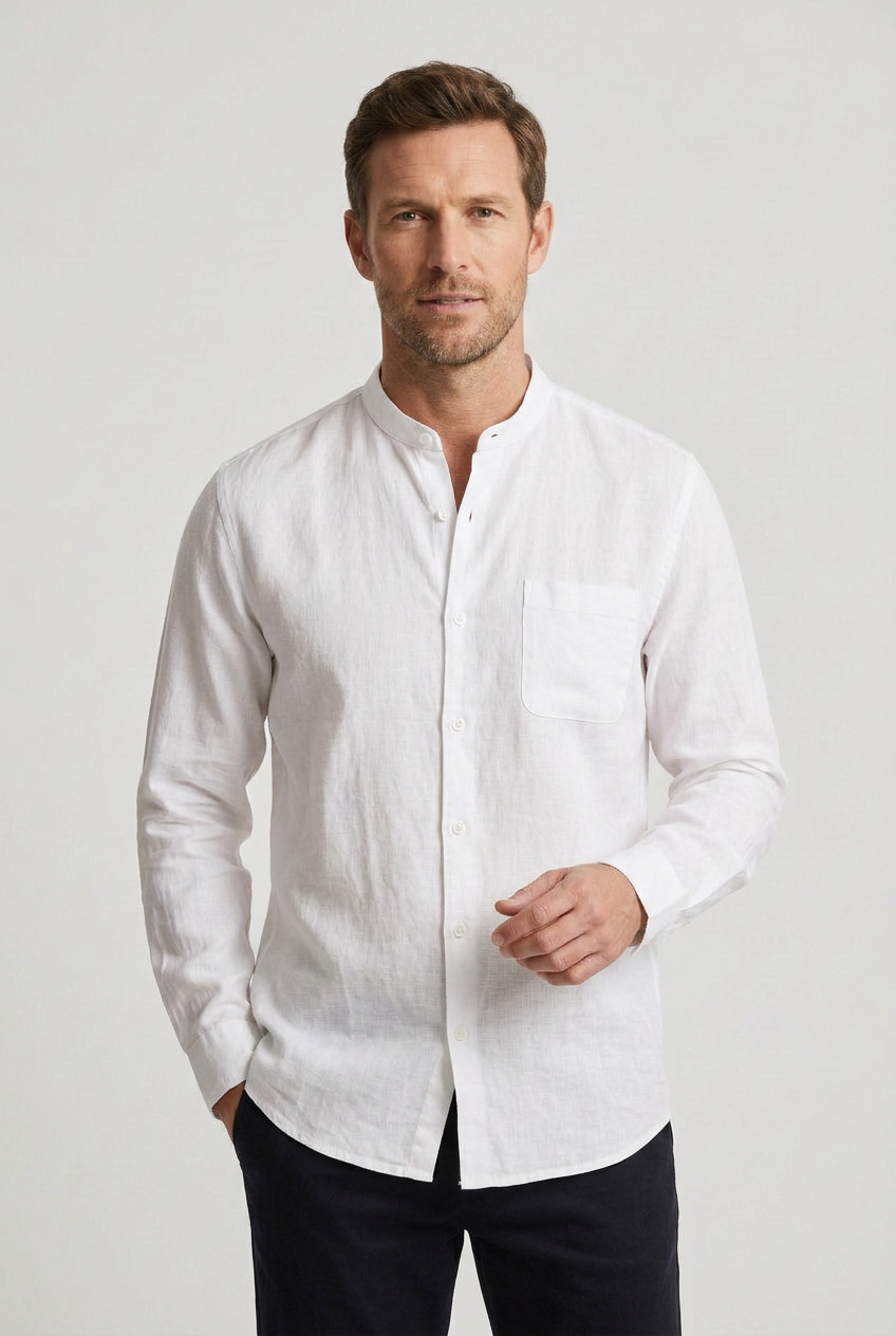 Linen Shirt Long Sleeve Beige Men's Button-Down – Casual, Office, Holiday, Gift · Werune