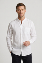 Linen Shirt Long Sleeve Beige Men's Button-Down – Casual, Office, Holiday, Gift · Werune