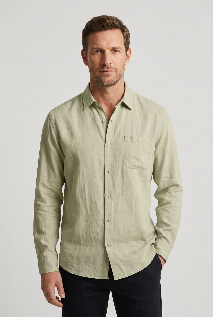 Linen Shirt Long Sleeve Beige Men's Button-Down – Casual, Office, Holiday, Gift · Werune