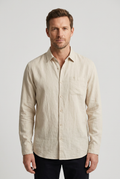 Linen Shirt Long Sleeve Beige Men's Button-Down – Casual, Office, Holiday, Gift · Werune