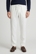 Linen Trousers Beige Men's Drawstring Elastic Waist Relaxed Fit – Casual, Summer Holiday
