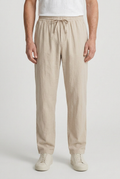 Linen Trousers Beige Men's Drawstring Elastic Waist Relaxed Fit – Casual, Summer Holiday