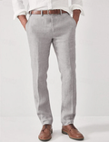Linen Trousers Beige Men's Regular Fit Breathable – Casual, Office, Holiday, Gift