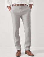 Linen Trousers Beige Men's Regular Fit Breathable – Casual, Office, Holiday, Gift