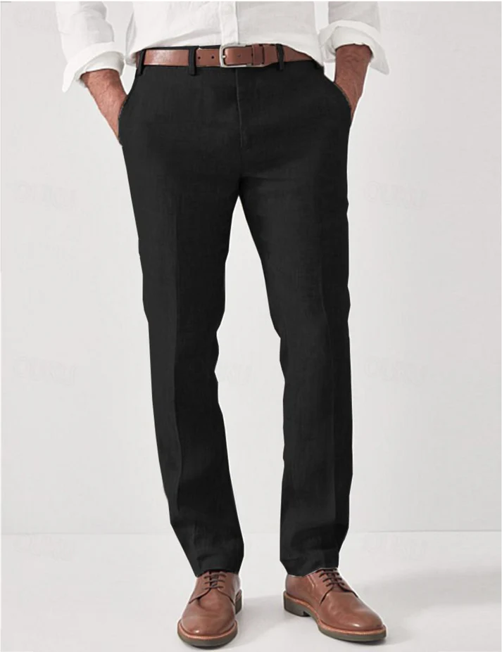 Linen Trousers Beige Men's Regular Fit Breathable – Casual, Office, Holiday, Gift