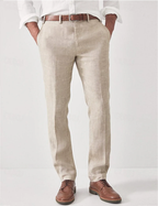 Linen Trousers Beige Men's Regular Fit Breathable – Casual, Office, Holiday, Gift