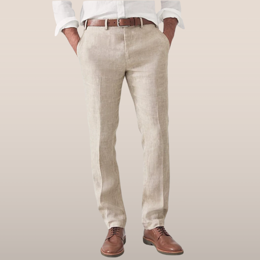 Linen Trousers Beige Men's Regular Fit Breathable – Casual, Office, Holiday, Gift