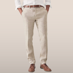 Linen Trousers Beige Men's Regular Fit Breathable – Casual, Office, Holiday, Gift