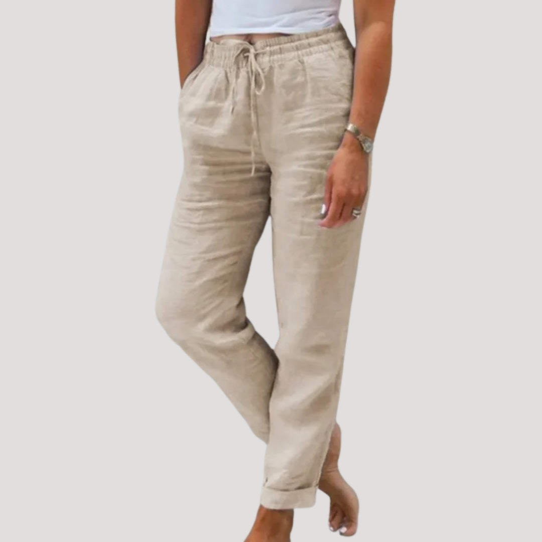 Linen Trousers Sage Green Women's Drawstring Tapered – Casual, Holiday · Werune