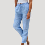 Linen Trousers Sage Green Women's Drawstring Tapered – Casual, Holiday · Werune