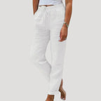 Linen Trousers Sage Green Women's Drawstring Tapered – Casual, Holiday · Werune
